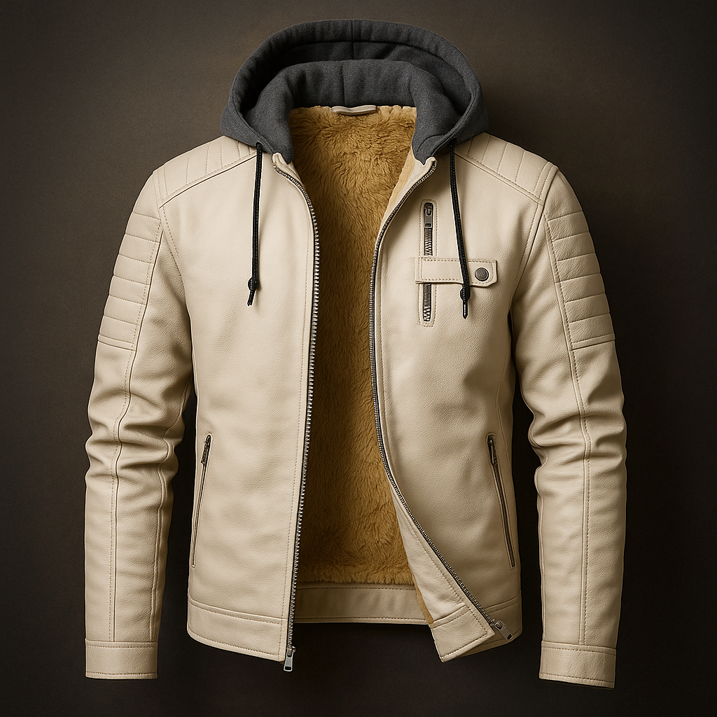 Blouson en Cuir à Capuche Homme Corentin – Veste Cuir Doublée Laine, Capuche Coton Amovible