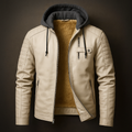 Blouson en Cuir à Capuche Homme Corentin – Veste Cuir Doublée Laine, Capuche Coton Amovible