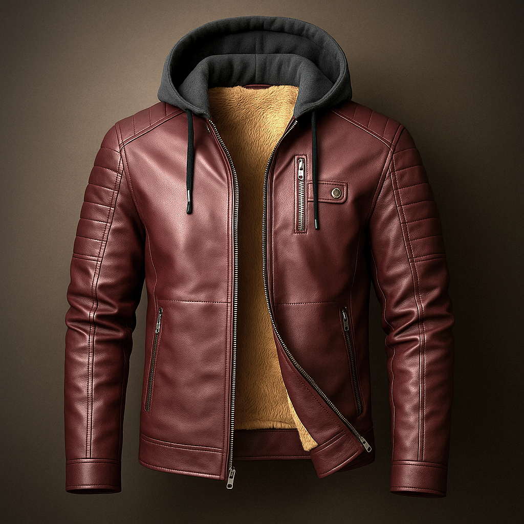 Blouson en Cuir à Capuche Homme Corentin – Veste Cuir Doublée Laine, Capuche Coton Amovible