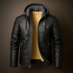 Blouson en Cuir à Capuche Homme Corentin – Veste Cuir Doublée Laine, Capuche Coton Amovible