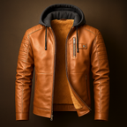 Blouson en Cuir à Capuche Homme Corentin – Veste Cuir Doublée Laine, Capuche Coton Amovible