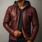 Blouson en Cuir à Capuche Homme Corentin – Veste Cuir Doublée Laine, Capuche Coton Amovible