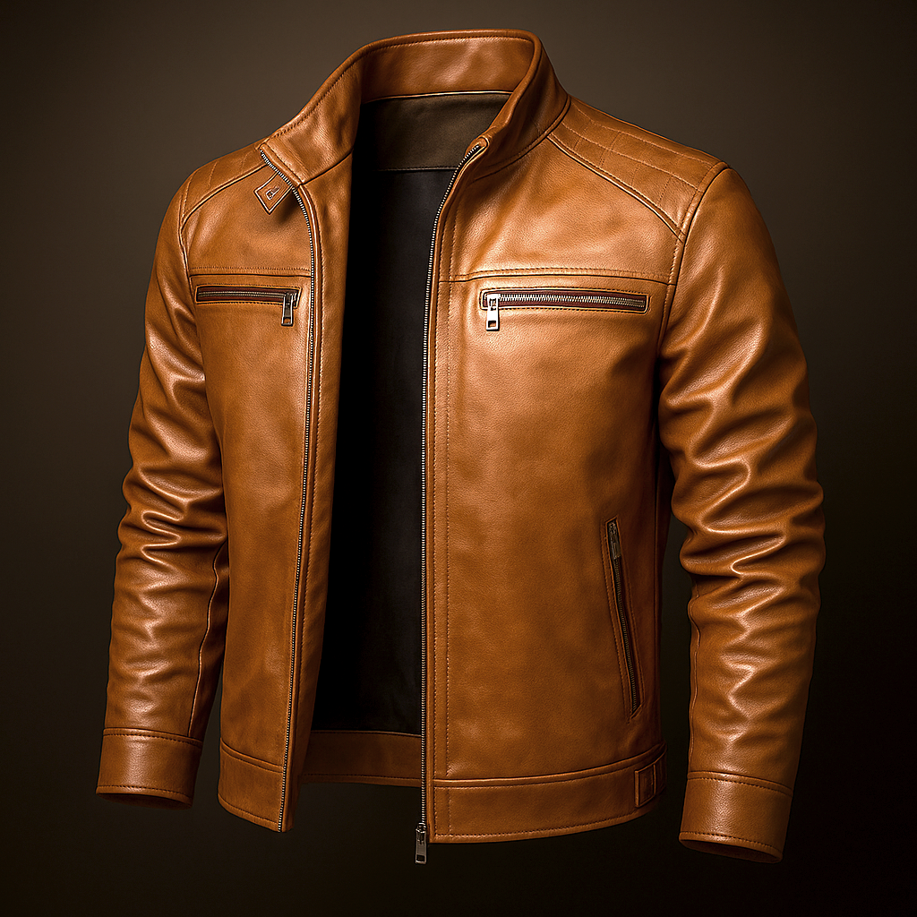 Blouson en Cuir Véritable Homme Césaire – Veste Cuir Vintage Patinée Zippée à 4 Poches
