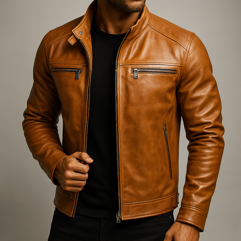 Blouson en Cuir Véritable Homme Césaire – Veste Cuir Vintage Patinée Zippée à 4 Poches