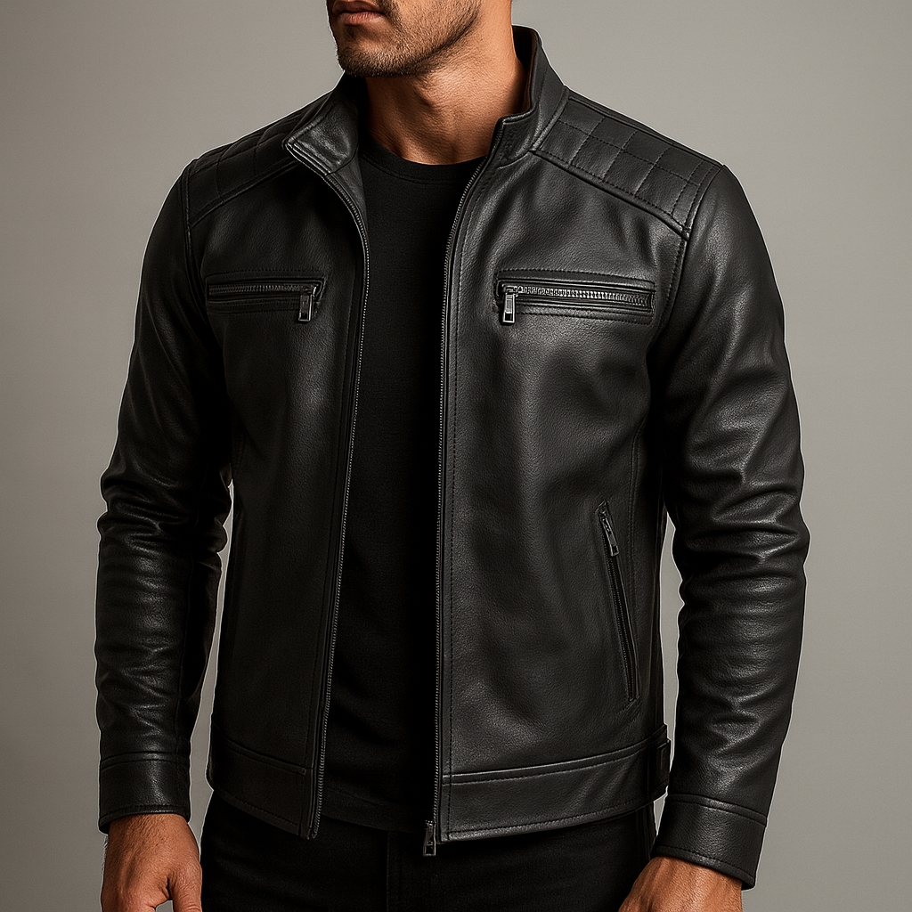 Blouson en Cuir Véritable Homme Césaire – Veste Cuir Vintage Patinée Zippée à 4 Poches