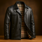 Manteau Long en Cuir Homme Beaumont – Pardessus Vintage à Épaulettes et Doublure Isolante