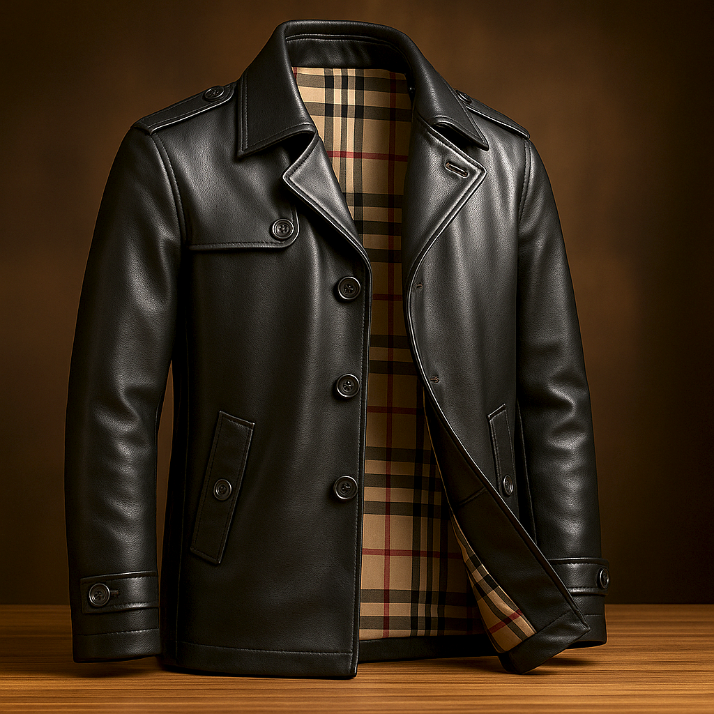 Manteau Long en Cuir Homme Beaumont – Pardessus Vintage à Épaulettes et Doublure Isolante