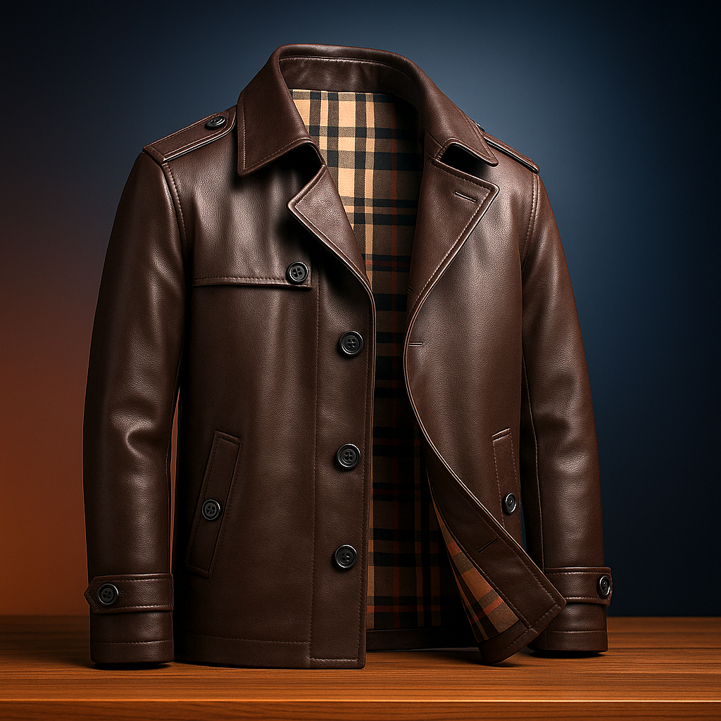 Manteau Long en Cuir Homme Beaumont – Pardessus Vintage à Épaulettes et Doublure Isolante