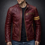 Blouson en Cuir Patiné Homme Rousseau – Veste Motard Cuir Vintage Zippée à 3 Poches