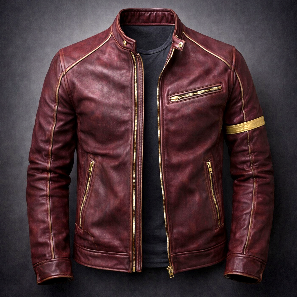 Blouson en Cuir Patiné Homme Rousseau – Veste Motard Cuir Vintage Zippée à 3 Poches