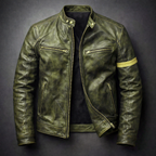 Blouson en Cuir Patiné Homme Rousseau – Veste Motard Cuir Vintage Zippée à 3 Poches