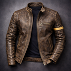 Blouson en Cuir Patiné Homme Rousseau – Veste Motard Cuir Vintage Zippée à 3 Poches