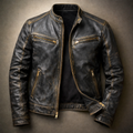 Blouson en Cuir Patiné Homme Rousseau – Veste Motard Cuir Vintage Zippée à 3 Poches