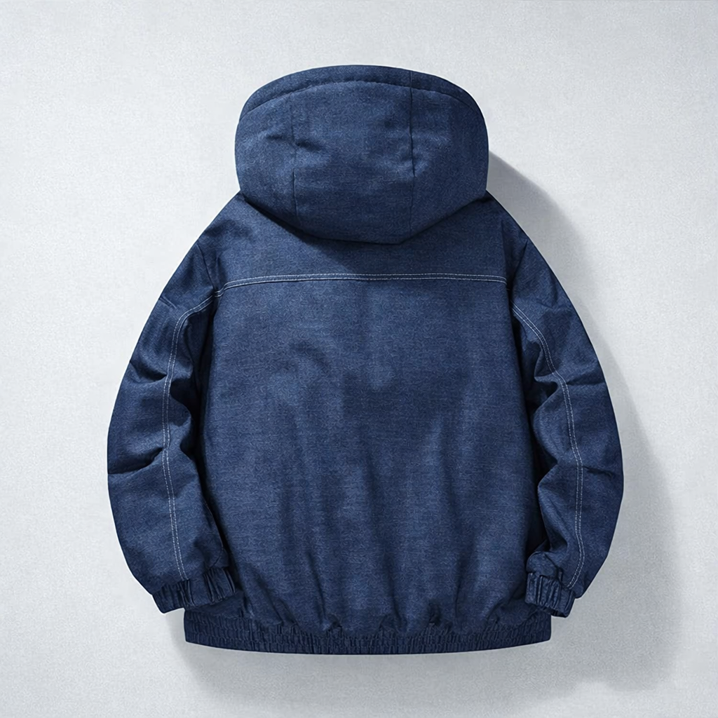 Manteau en Jean à Capuche Homme Dieppe – Parka Denim Doublée Chaude, Capuche Ajustable