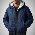 Manteau en Jean à Capuche Homme Dieppe – Parka Denim Doublée Chaude, Capuche Ajustable