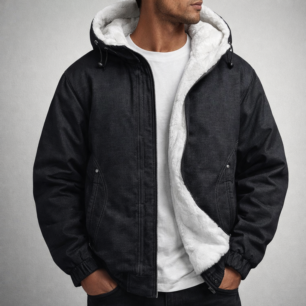 Manteau en Jean à Capuche Homme Dieppe – Parka Denim Doublée Chaude, Capuche Ajustable