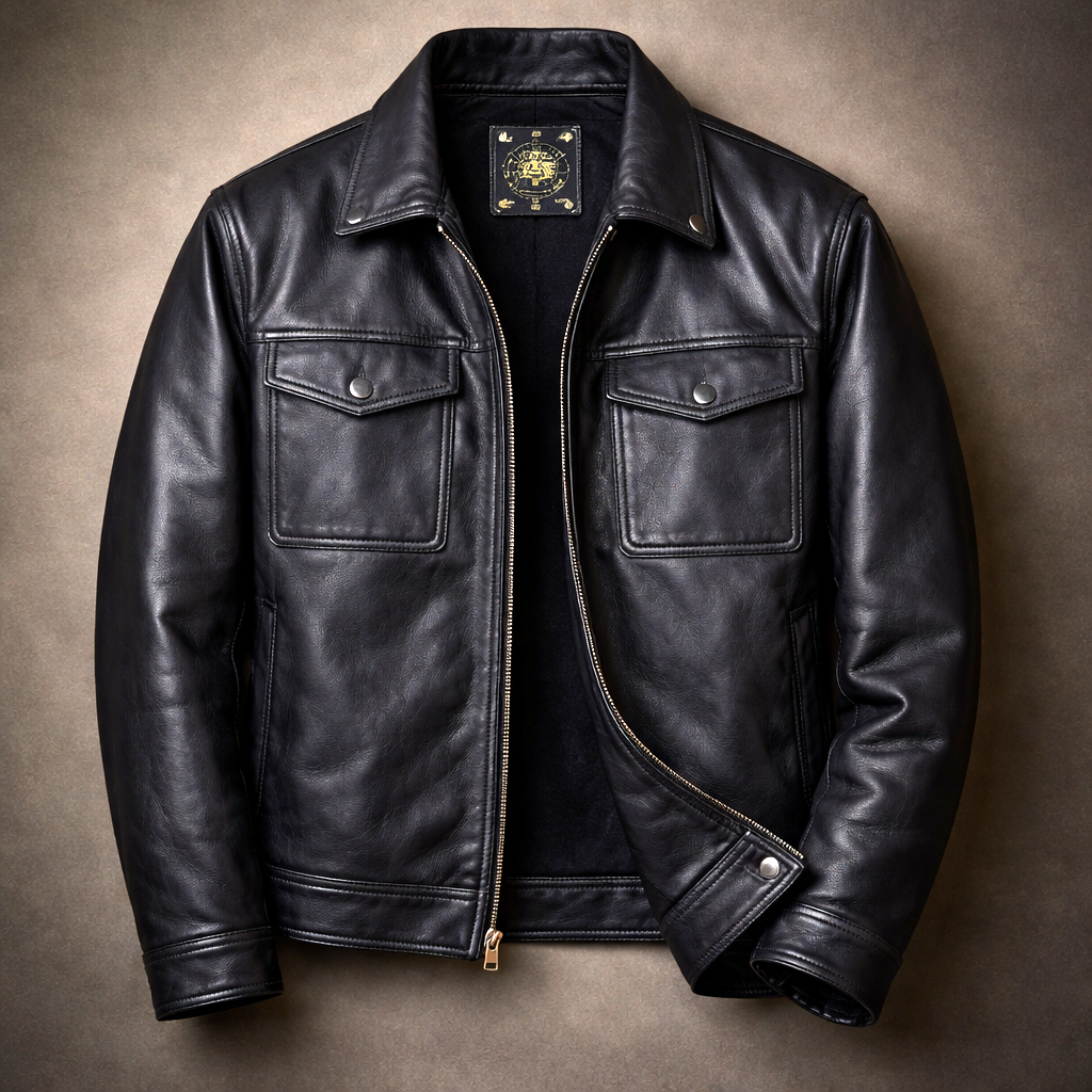 Blouson en Cuir Vintage Homme Jacques – Veste Motard Cuir Patinée Zippée à 4 Poches