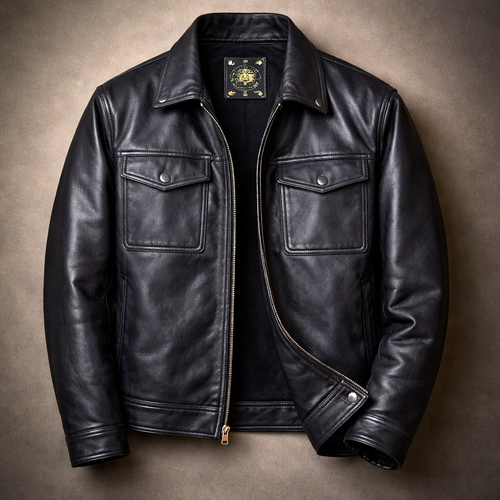 Blouson en Cuir Vintage Homme Jacques – Veste Motard Cuir Patinée Zippée à 4 Poches