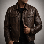 Blouson en Cuir Vintage Homme Jacques – Veste Motard Cuir Patinée Zippée à 4 Poches