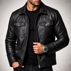 Blouson en Cuir Vintage Homme Jacques – Veste Motard Cuir Patinée Zippée à 4 Poches