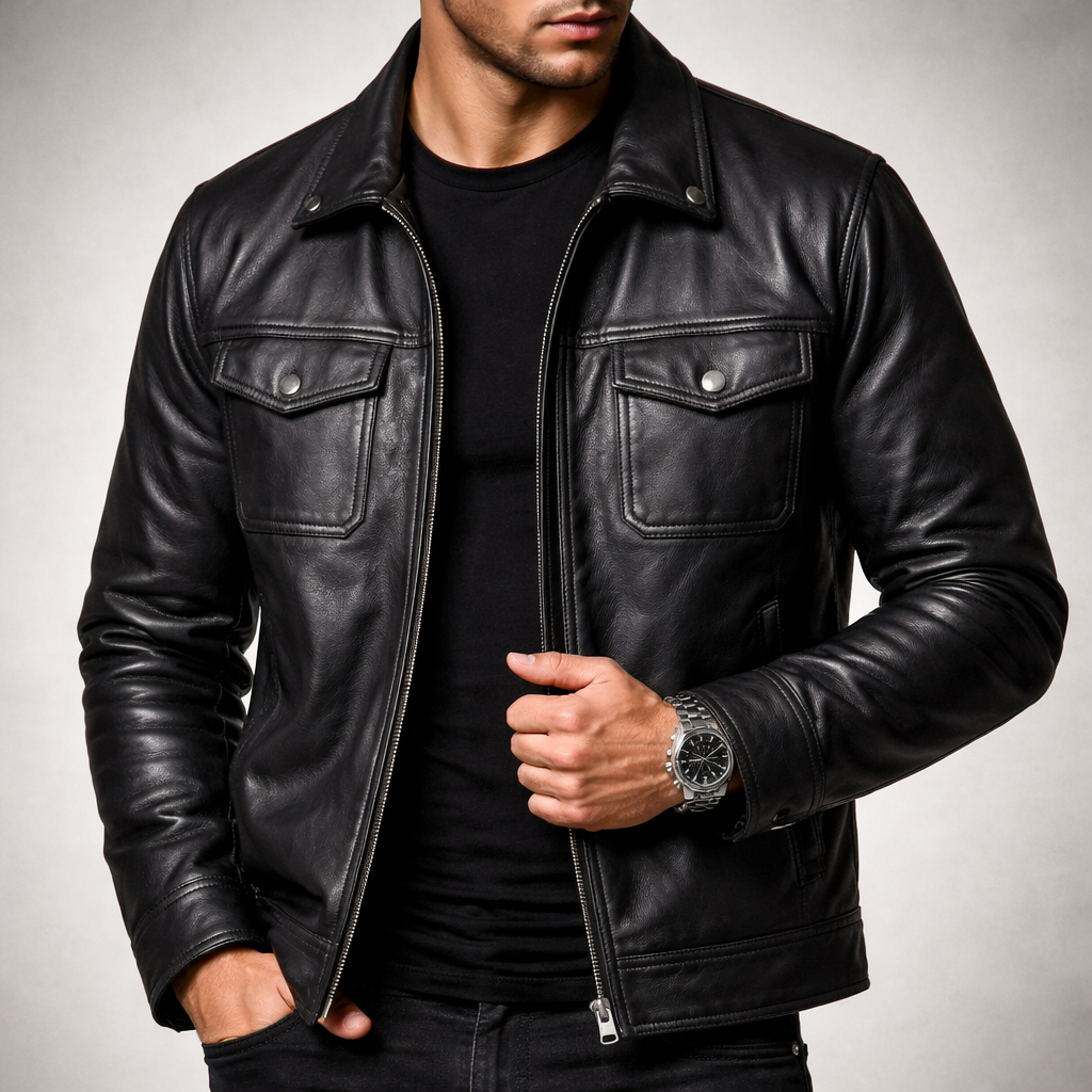 Blouson en Cuir Vintage Homme Jacques – Veste Motard Cuir Patinée Zippée à 4 Poches