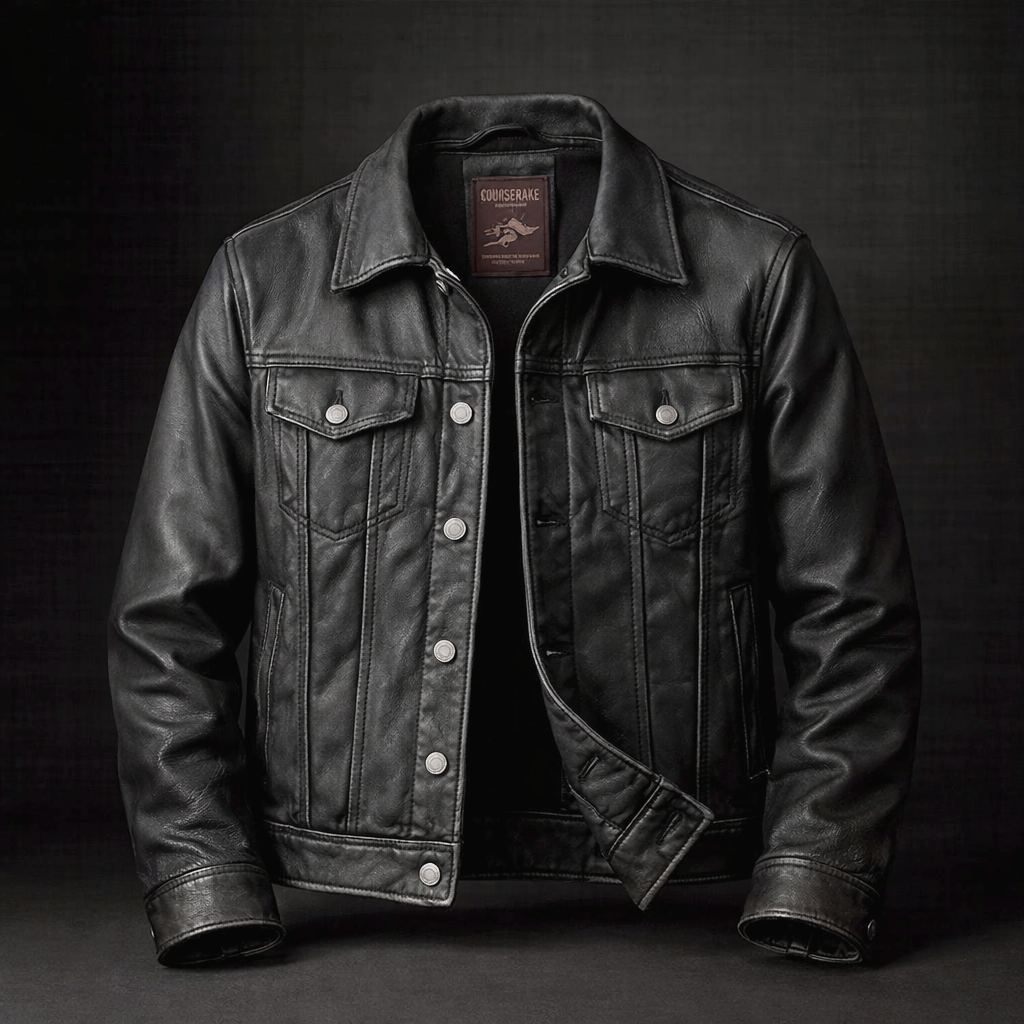 Blouson en Cuir Vintage Homme Roscoff – Veste Motard Cuir Patinée Zippée à 4 Poches