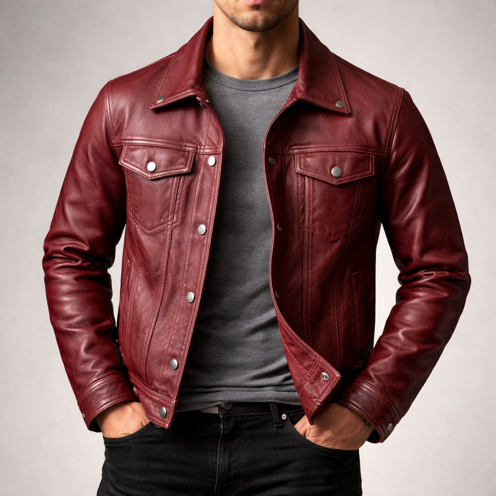 Blouson en Cuir Vintage Homme Roscoff – Veste Motard Cuir Patinée Zippée à 4 Poches