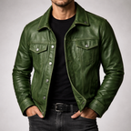 Blouson en Cuir Vintage Homme Roscoff – Veste Motard Cuir Patinée Zippée à 4 Poches