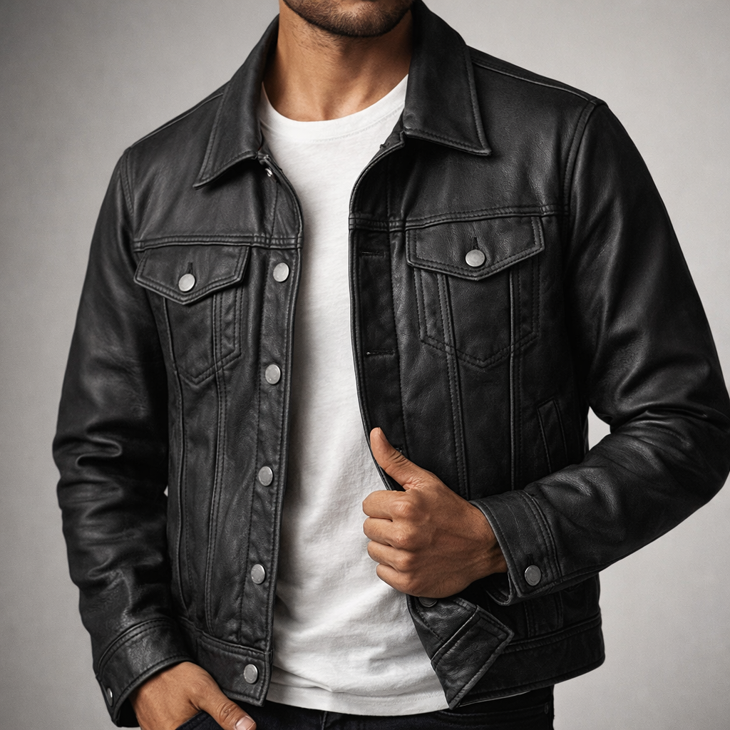 Blouson en Cuir Vintage Homme Roscoff – Veste Motard Cuir Patinée Zippée à 4 Poches
