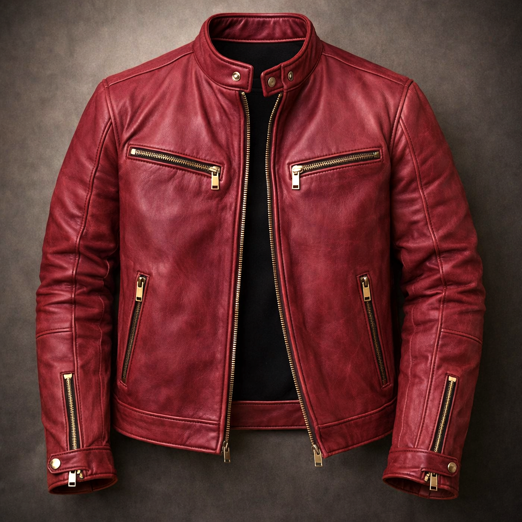 Blouson en Cuir Vintage Homme Toulouse – Veste Cuir Patinée Extensible Zippée à 4 Poches