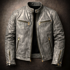 Blouson en Cuir Vintage Homme Toulouse – Veste Cuir Patinée Extensible Zippée à 4 Poches