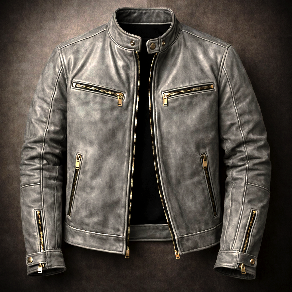 Blouson en Cuir Vintage Homme Toulouse – Veste Cuir Patinée Extensible Zippée à 4 Poches