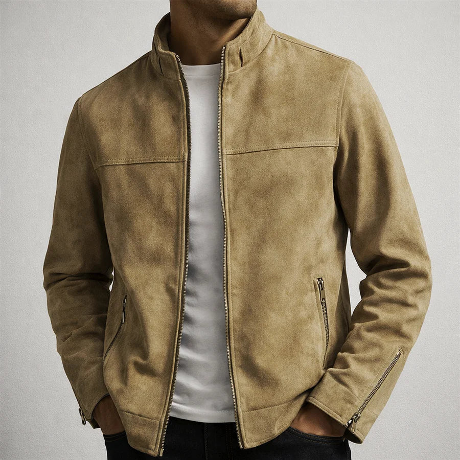 Veste en Daim Italien Homme Kerlouan – Blouson Suède Rétro à Poches et Poignets Zippés