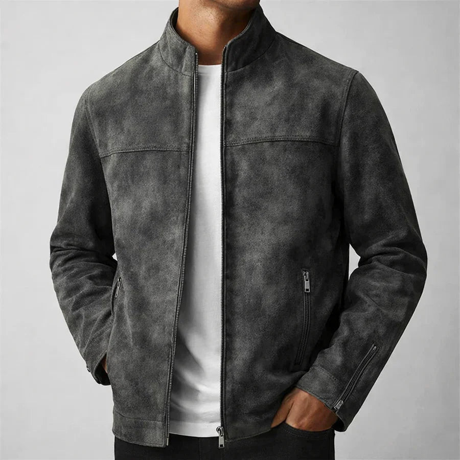Veste en Daim Italien Homme Kerlouan – Blouson Suède Rétro à Poches et Poignets Zippés