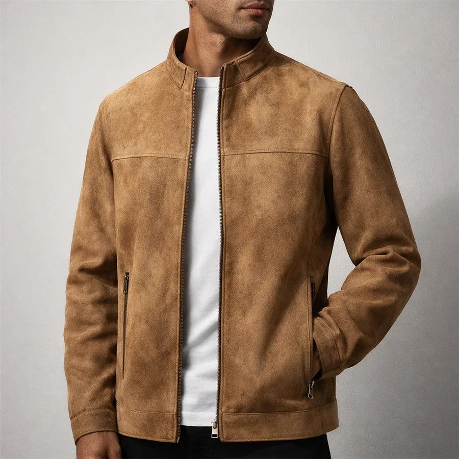 Veste en Daim Italien Homme Kerlouan – Blouson Suède Rétro à Poches et Poignets Zippés