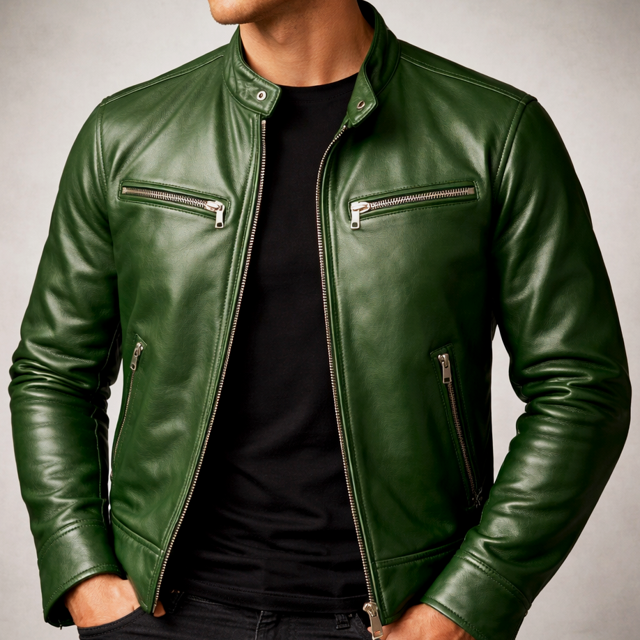 Blouson en Cuir Vintage Homme Bastien X2 – Veste Motard Zippée à 4 Poches, Doublure Coton