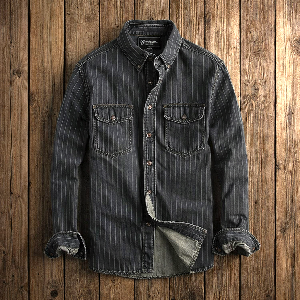 Chemise Rayée en Denim Homme Hector – Chemise Vintage à Fines Rayures Manches Longues