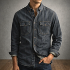 Chemise Rayée en Denim Homme Hector – Chemise Vintage à Fines Rayures Manches Longues