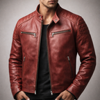 Blouson Motard en Cuir Vintage Homme Bastien – Veste Cuir Patinée Zippée, Doublure Coton Respirante