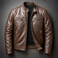 Blouson en Cuir Vintage Homme Bastien X2 – Veste Motard Zippée à 4 Poches, Doublure Coton