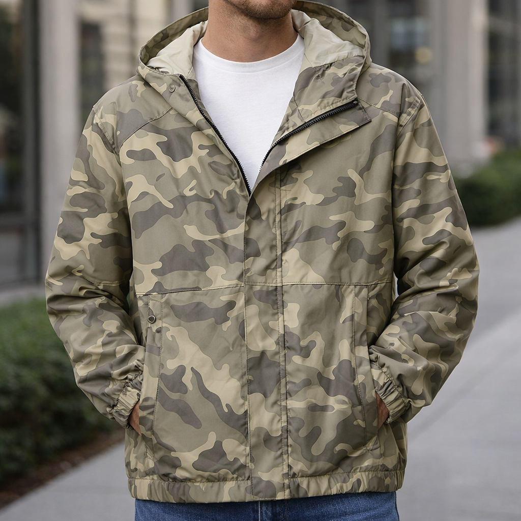 Veste Camouflage Homme Royan – Blouson Coupe-Vent Déperlant à Capuche Style Camouflage Années 70