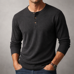 T-Shirt Col Tunisien Manches Longues Homme Hugo – Haut Gaufré en Coton Doux à Boutons