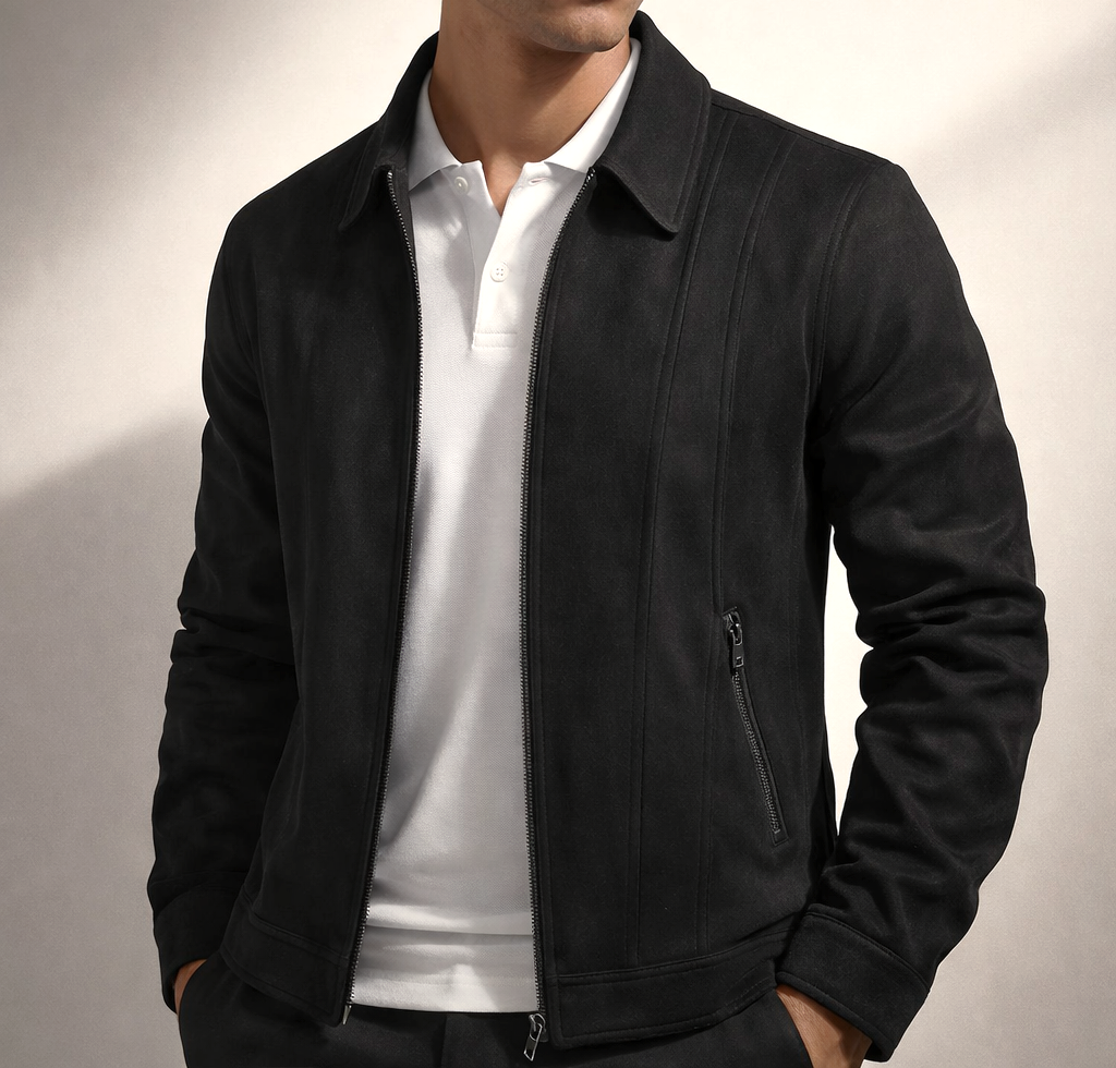 Veste en Daim Vintage Homme Lyon – Blouson Suède Léger à Doublure Lisse et Finition Côtelée