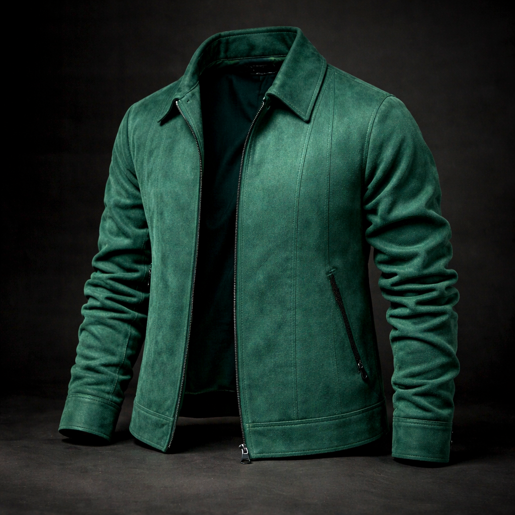 Veste en Daim Vintage Homme Lyon – Blouson Suède Léger à Doublure Lisse et Finition Côtelée