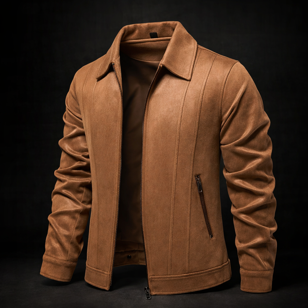 Veste en Daim Vintage Homme Lyon – Blouson Suède Léger à Doublure Lisse et Finition Côtelée