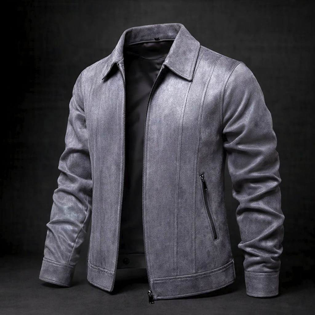 Veste en Daim Vintage Homme Lyon – Blouson Suède Léger à Doublure Lisse et Finition Côtelée