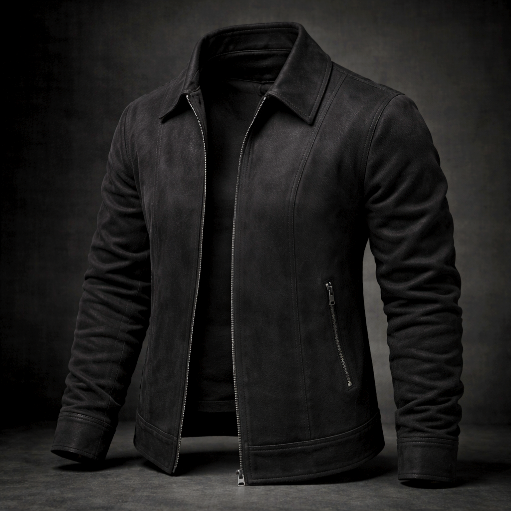 Veste en Daim Vintage Homme Lyon – Blouson Suède Léger à Doublure Lisse et Finition Côtelée