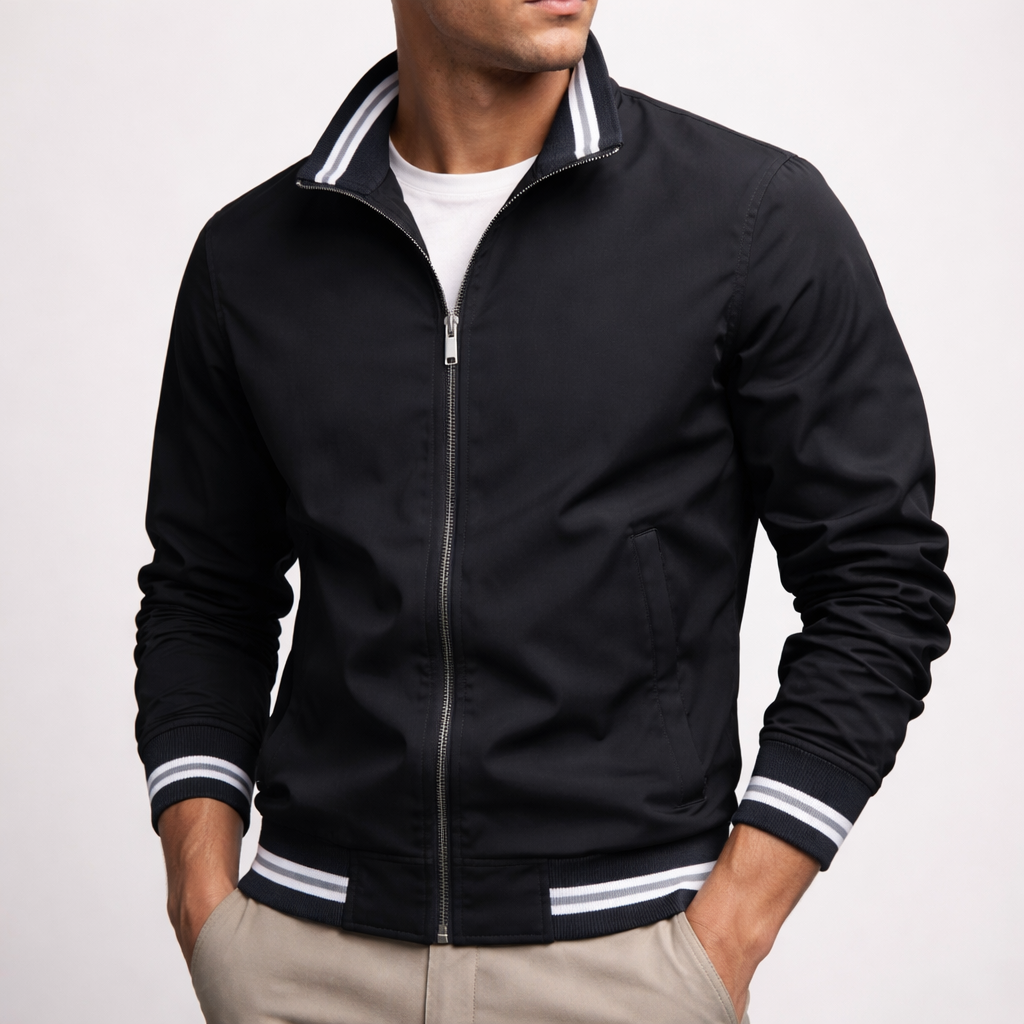 Veste de Terrain Homme Charente – Blouson Coupe-Vent Imperméable Zippé à Bandes Rétro