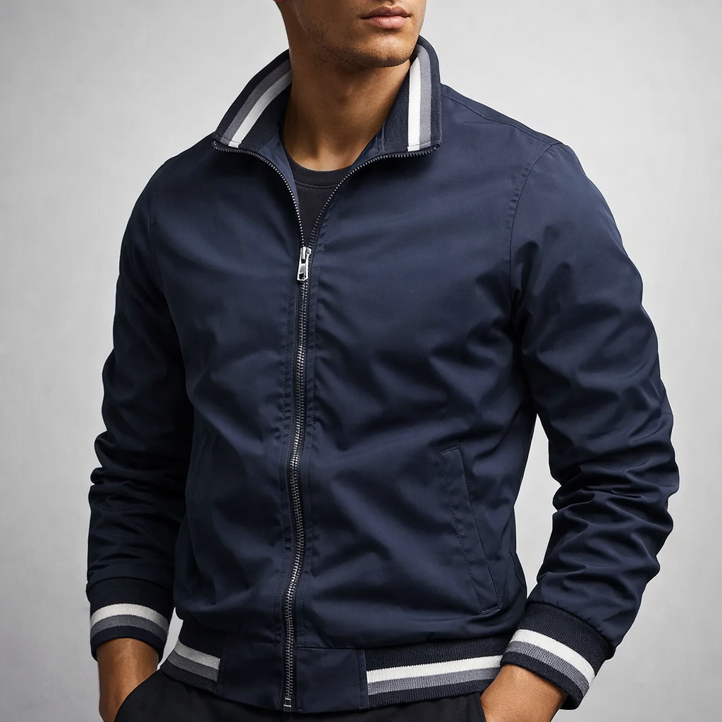 Veste de Terrain Homme Charente – Blouson Coupe-Vent Imperméable Zippé à Bandes Rétro