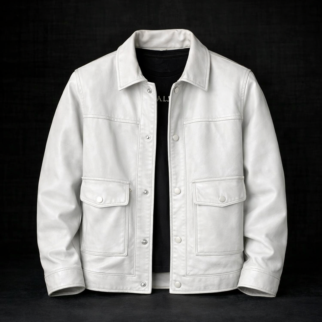 Blouson en Cuir Vintage Homme Rochefort – Veste Cuir Patinée à Pressions et Poches à Rabat